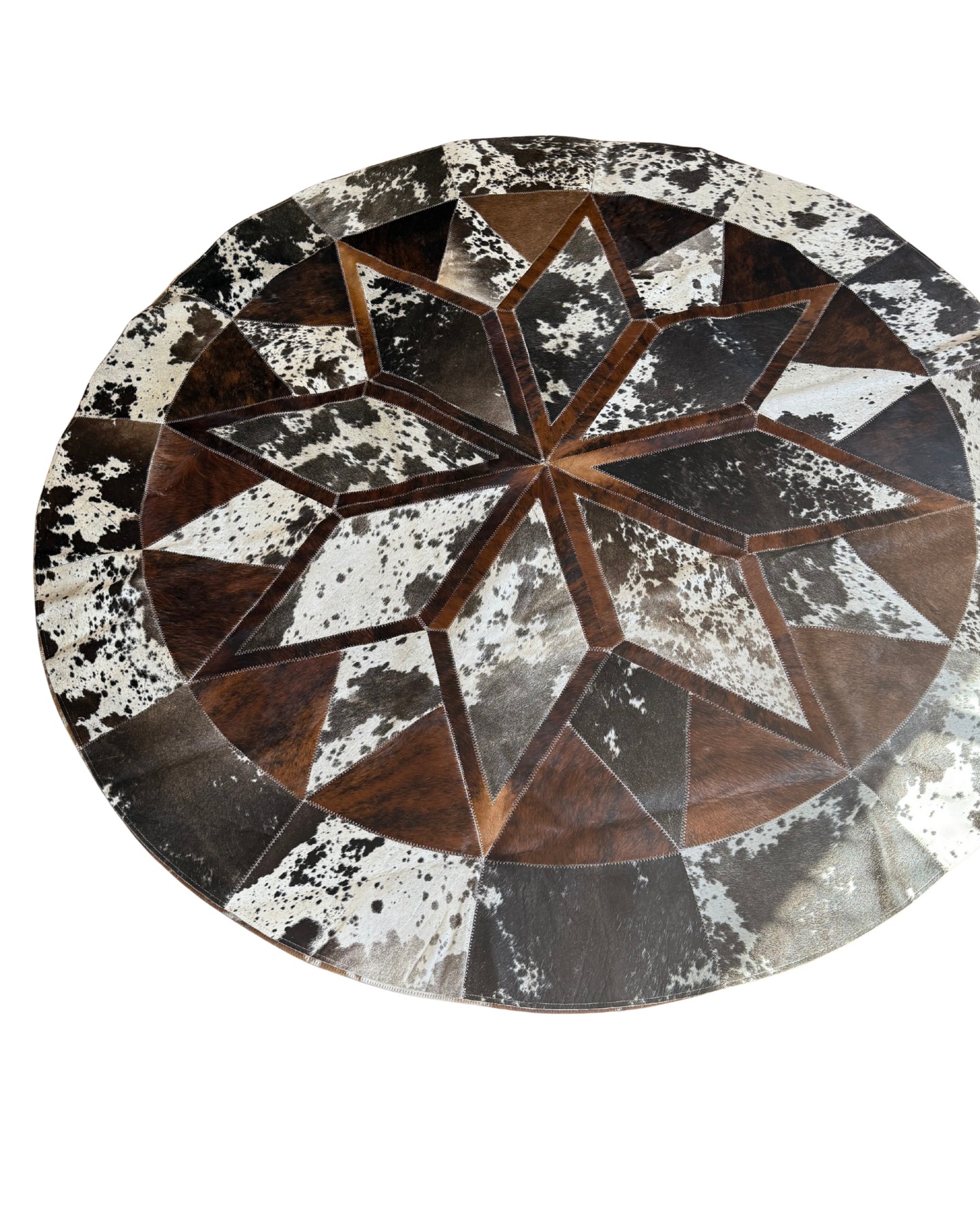 2m Round Patchwork rug Brown & White