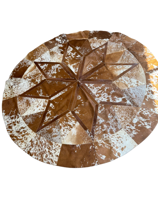2m Round Patchwork rug Tan & White Speckle
