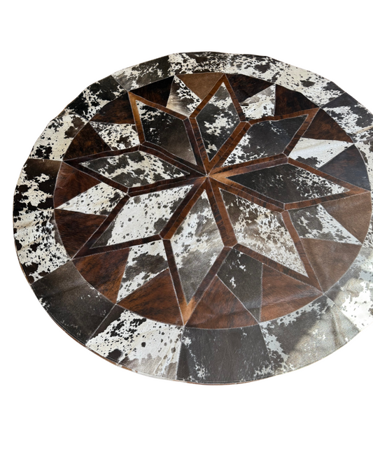 2m Round Patchwork rug Brown & White